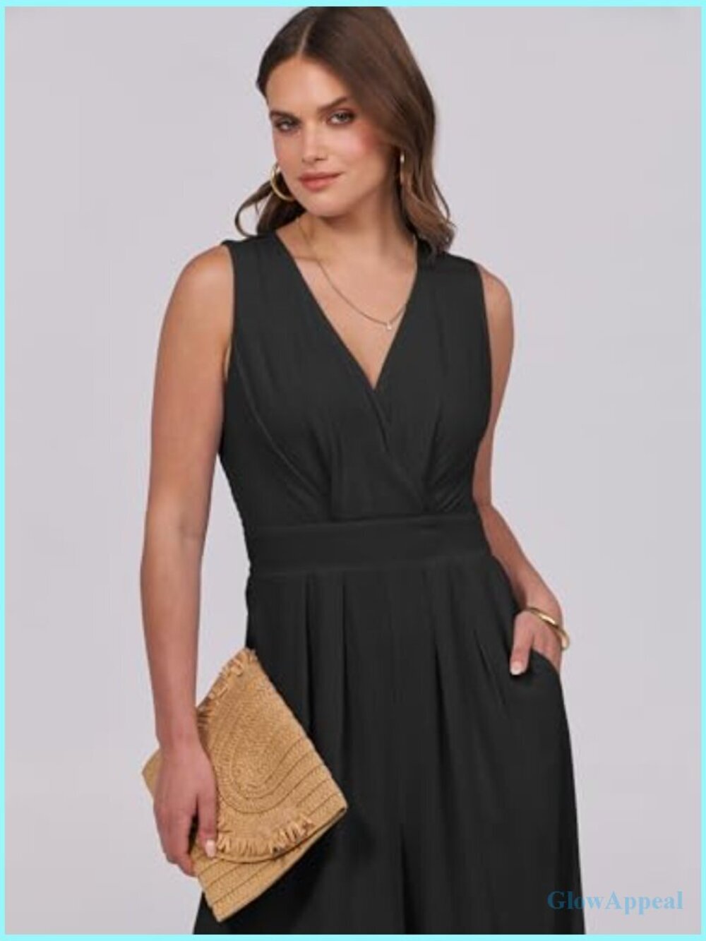 Sleeveless V Neck Jumpsuit Romper Summer Outfits Dressy Casual - Picture 5 of 7